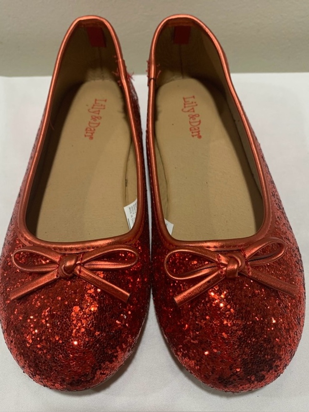 Sparkly Red Glitter girls size 2/3 Ballet Flats with Bow shoes